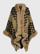 Load image into Gallery viewer, Checkered Faux Fur Trim Poncho
