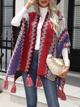 Load image into Gallery viewer, Striped Open Front Poncho with Tassels
