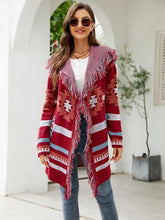 Load image into Gallery viewer, Fringe Geometric Hooded Long Sleeve Cardigan
