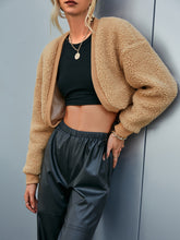 Load image into Gallery viewer, Dropped Shoulder Open Front Cropped Sherpa Jacket
