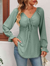 Load image into Gallery viewer, Tie Front V-Neck Puff Sleeve Blouse

