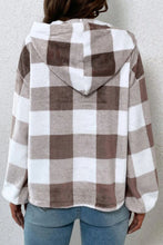 Load image into Gallery viewer, Plaid Quarter Button Dropped Shoulder Hoodie
