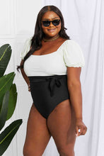 Load image into Gallery viewer, Marina West Swim Salty Air Puff Sleeve One-Piece in Cream/Black
