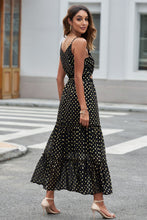 Load image into Gallery viewer, Polka Dot Cutout Spaghetti Strap Tiered Maxi Dress
