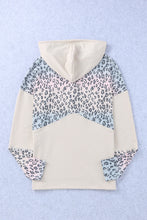 Load image into Gallery viewer, Leopard Color Block Buttoned Drawstring Detail Hoodie
