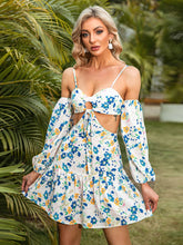 Load image into Gallery viewer, Floral Cutout Cold-Shoulder Ruffle Hem Dress
