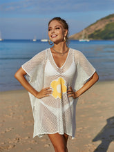 Load image into Gallery viewer, Openwork Flower V-Neck Short Sleeve Cover Up
