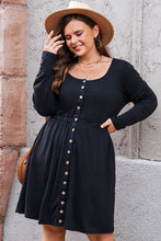 Load image into Gallery viewer, Plus Size Button Front Elastic Waist Long Sleeve Dress
