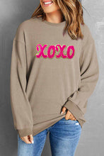 Load image into Gallery viewer, XOXO Sequin Round Neck Dropped Shoulder Sweatshirt
