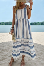 Load image into Gallery viewer, Geometric Print Tie-Shoulder Tiered Maxi Dress

