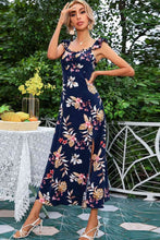Load image into Gallery viewer, Floral Print Sleeveless Square Neck Slit Midi Dress
