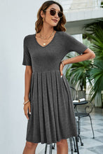 Load image into Gallery viewer, V-Neck Pleated Knee-Length Dress
