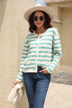 Load image into Gallery viewer, Striped Round Neck Button-Down Dropped Shoulder Cardigan
