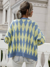 Load image into Gallery viewer, Argyle Button Front Drop Shoulder Cardigan
