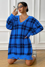 Load image into Gallery viewer, Plaid V-Neck Long Sleeve Sweater Dress
