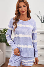 Load image into Gallery viewer, Tie-dyed Stripes Long Sleeve Shorts Lounge Set
