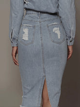 Load image into Gallery viewer, Distressed Slit Denim Skirt
