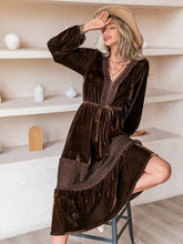 Load image into Gallery viewer, Drawstring V-Neck Crochet Dress
