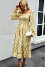 Load image into Gallery viewer, Floral Smocked Square Neck Slit Midi Dress
