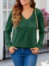 Load image into Gallery viewer, Ruched V-Neck Long Sleeve T-Shirt
