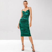 Load image into Gallery viewer, Ruched Adjustable Spaghetti Strap Satin Dress
