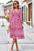 Load image into Gallery viewer, Leopard Surplice Tie Belt Slit Dress
