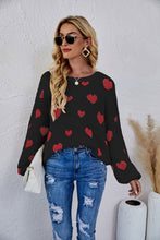 Load image into Gallery viewer, Heart Print Fuzzy Crewneck Long Sleeve Sweater
