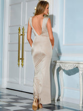 Load image into Gallery viewer, Ruched Deep V Sleeveless Maxi Fishtail Dress
