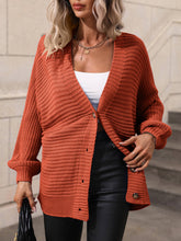 Load image into Gallery viewer, Button Down Horizontal-Ribbing Longline Cardigan
