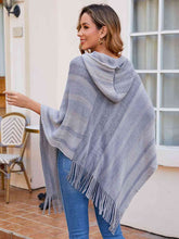 Load image into Gallery viewer, Striped Fringe Hem Hooded Poncho
