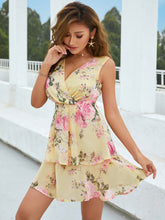 Load image into Gallery viewer, Floral Sleeveless Surplice Layered Mini Dress
