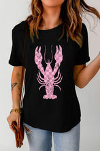 Load image into Gallery viewer, Checkered Lobster Graphic Round Neck Short Sleeve T-Shirt

