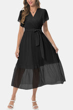 Load image into Gallery viewer, Surplice Neck Flutter Sleeve Tied Dress
