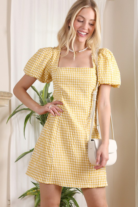 SS back strap dress   gingham