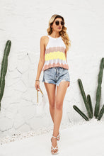 Load image into Gallery viewer, Striped Openwork Sleeveless Knit Top
