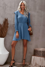 Load image into Gallery viewer, Ruffled V-Neck Flounce Sleeve Textured Dress
