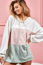 Load image into Gallery viewer, BiBi Drawstring Color Block Hooded Long Sleeve Top
