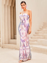 Load image into Gallery viewer, Multicolored Sequin Strapless Fishtail Dress
