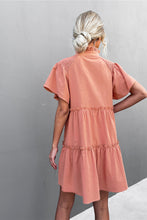 Load image into Gallery viewer, Tie-Neck Frill Trim Tiered Dress
