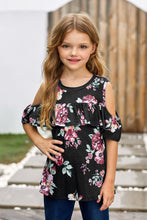 Load image into Gallery viewer, Girls Floral Cold-Shoulder Ruffled Top
