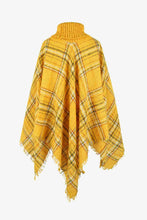 Load image into Gallery viewer, Plaid Turtleneck Fringe Hem Poncho
