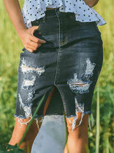 Load image into Gallery viewer, Full Size Distressed Slit Denim Skirt
