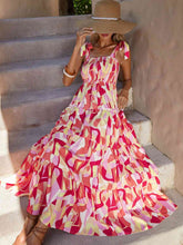 Load image into Gallery viewer, Tie Shoulder Straight Neck Smocked Tiered Dress

