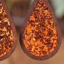 Load image into Gallery viewer, Sequin Wood Teardrop Earrings
