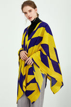 Load image into Gallery viewer, Two-Tone Accordion Pleated Slit V-Neck Poncho
