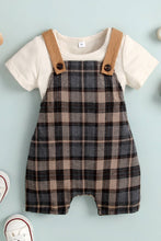 Load image into Gallery viewer, Baby Round Neck Tee and Plaid Overalls Set
