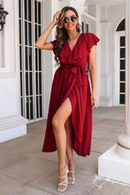Load image into Gallery viewer, Ruffled Surplice Tie Waist Slit Midi Dress
