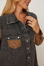 Load image into Gallery viewer, Leopard Raw Hem Pocketed Denim Jacket
