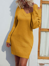 Load image into Gallery viewer, V-Neck Ribbed Trim Sweater Dress
