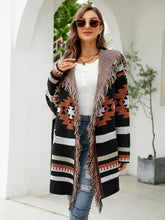 Load image into Gallery viewer, Fringe Geometric Hooded Long Sleeve Cardigan
